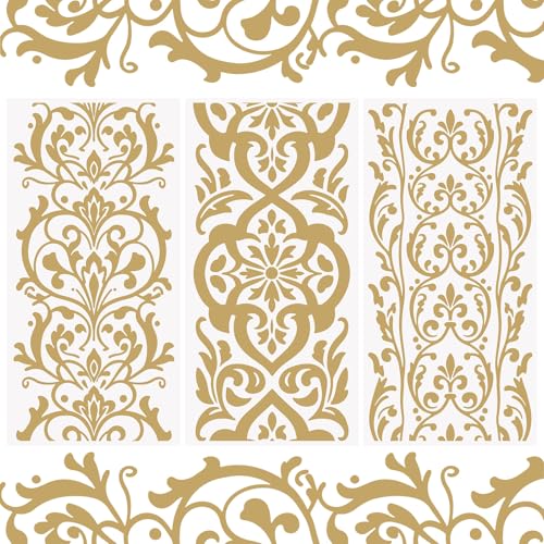 WANDIC 3 Sheets Gold Pattern Rub On Transfer Stickers European Retro Scrapbook Stickers Window Decals Waterproof Decals Cup Wraps for DIY Furniture Photo Albums,15 * 30cm - color: Gold Retro Pattern 2