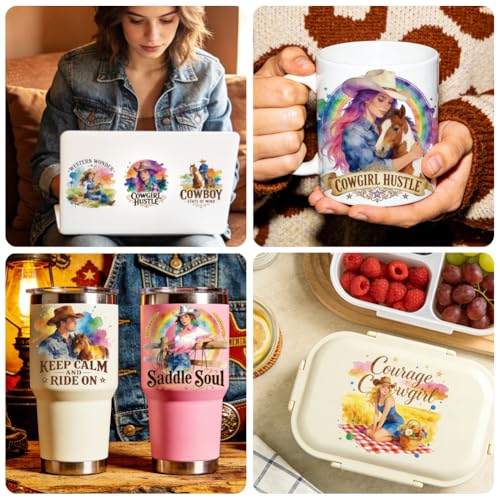 Peacoblue Cowboy Horse Quotes Rub On Transfers for Craft, Transfer Sticker - style: Cowboy and Cowgirl with Horse