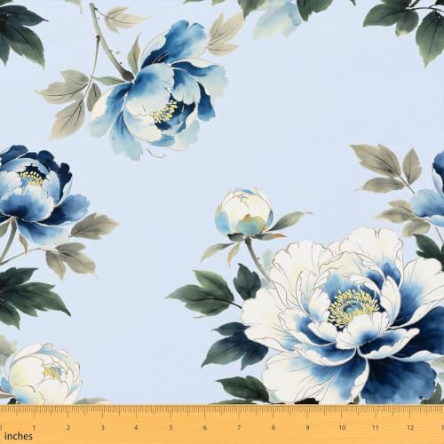 Erosebridal Blue Floral Print Fabrics Blossoms Peony Flower Soft Upholstery - color: Multi 19, size: 10 Yards