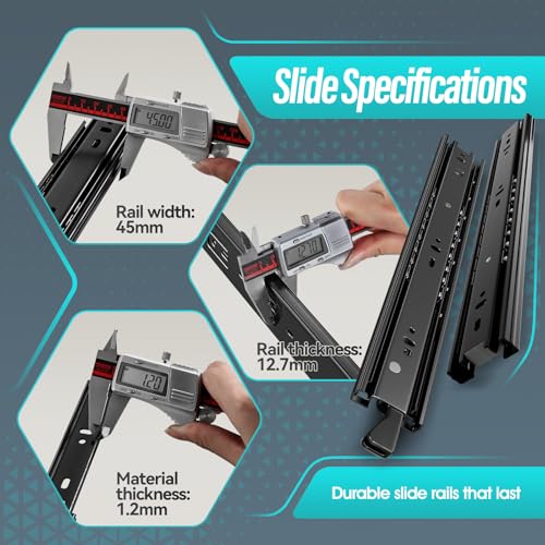 12 inch Locking Full Extension Ball Bearing Black Drawer Slides - color: Black, size: 12 Inch-With Lock