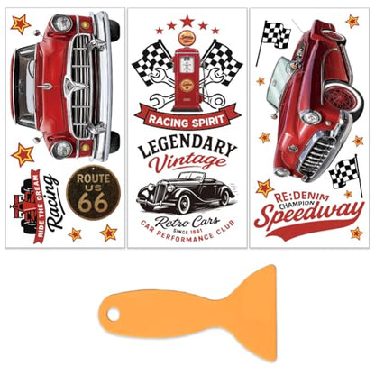 OLYCRAFT 3 Sheets/Set Retro Car Rub on Transfers for Furniture and Crafts 6x12 Inch Red Sports Car Furniture Decal Transfer Stickers Rub on Decal with 1pc Scraper for Wooden Home Wardrobe Decor - style: Retro car