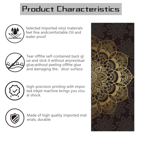 arricraft 2 Pcs Self-Adhesive Door Stickers, 31.5"x78.7" Mandala Pattern Door Murals Stickers Floral PVC Removable Wallpaper Decoration for Bedrooms Living Room - style: Mandala