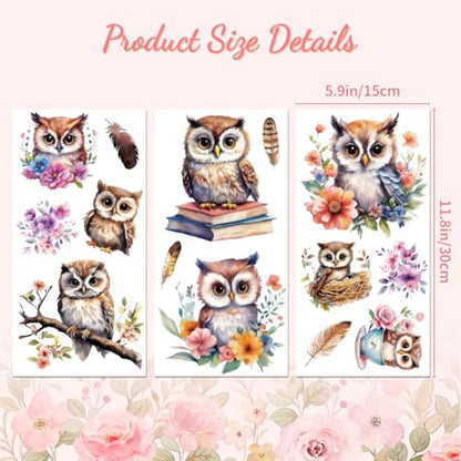 Peacoblue Owl and Flowers Rub On Transfers for Furniture Craft 6"x12" - style: Owl and Flowers