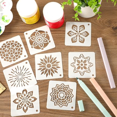 JULMELON 20Pcs Mandala Stencils 3 Inch, Reusable for Rock Wood Painting - style: Mandala Stencils