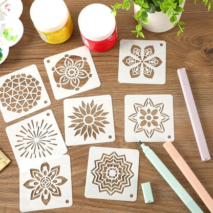 JULMELON 20Pcs Mandala Stencils 3 Inch, Reusable for Rock Wood Painting - style: Mandala Stencils