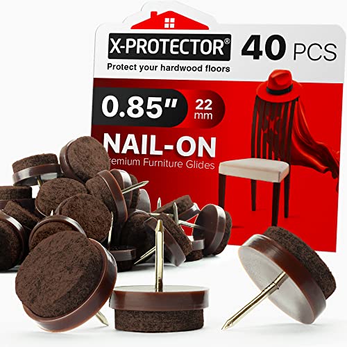 Nail-on Felt Pads X-PROTECTOR 40 PCS - 0.85" Felt Furniture Pads - color: Brown, size: 0.85" (22mm)