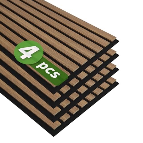 Art3d 12" x 93" Acoustic Wood Slat Wall Panel, 4pcs, 31 sq.ft, Deep Walnut - color: Deep Walnut, size: 12" x 93"