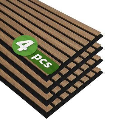 Art3d 12" x 93" Acoustic Wood Slat Wall Panel, 4pcs, 31 sq.ft, Deep Walnut - color: Deep Walnut, size: 12" x 93"