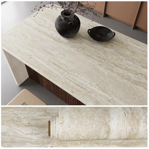 VEELIKE Thick Travertine Peel and Stick Countertops Waterproof 32"x118" - size: 32" x 118"