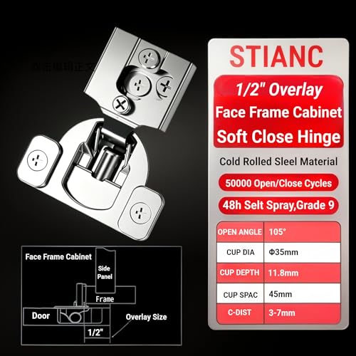 50 Pcs 1/2" Overlay Soft Close Cabinet Hinges 105° 3D Adjustable - size: 1/2”