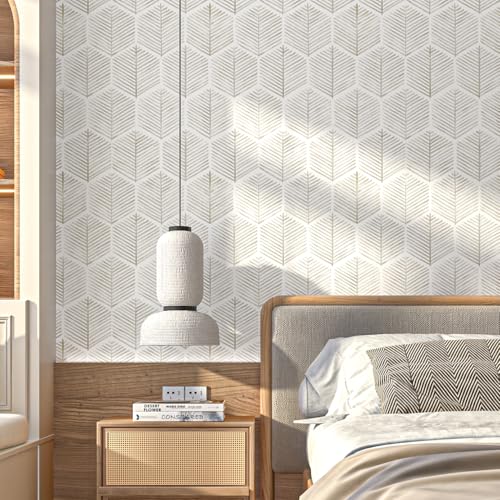 MelunMer Geometric Peel and Stick Wallpaper Boho Beige White 17.3''×78.8'' - color: Beige, size: 78.7"×17.3" (9.5 sq.ft)