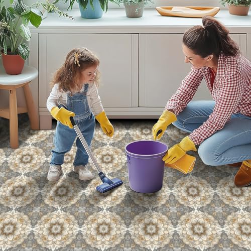 HOMETITUTE Mandala Pattern 12x12 Inch Peel Stick Vinyl Floor Tile - style: Mandala