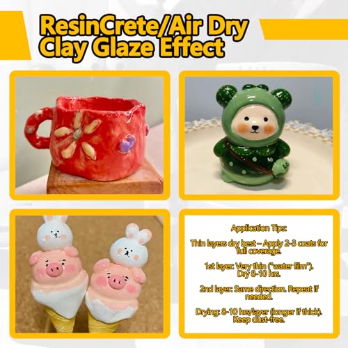 Air Dry Clay Glaze, 177ml Clay Varnish for Air Dry Clay/Polymer Clay Sealer, ResinCrete, Varnish for Pottery&Acrylic Paint, Waterproof & Stain Resistant, Design for Air Dry Clay Pottery (Gloss,6OZ) - size: 6OZ