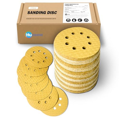 130Pcs 5 Inch 8-Hole Hook&Loop Sanding Discs, 240 Grit Diamond Yellow Sand, Dust-Free/Wear-Resistant, Latex Paper Base (No Fray), 135G Backing for Wood/Metal/Auto, DIY & Pros - style: 5inch-8Hole