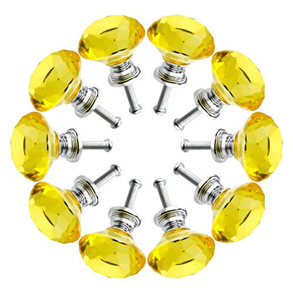 Crystal Glass Cabinet Knobs 30mm Diamond Shape Drawer Kitchen Cabinets Dresser Cupboard Wardrobe Pulls Handles 10 Pcs - color: Yellow