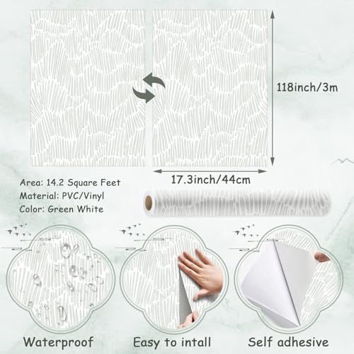 Theper Green Peel and Stick Wallpaper Modern Contact Paper17.3×118" - color: Green, size: 17.3" x 118"