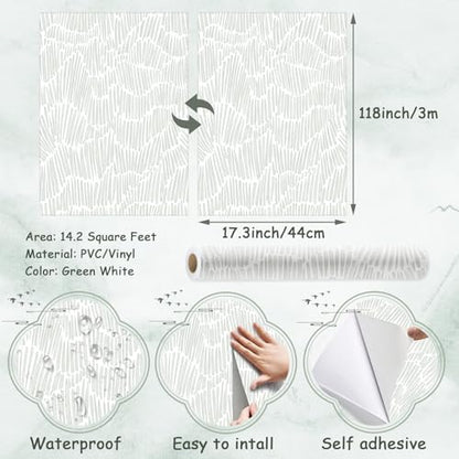 Theper Green Peel and Stick Wallpaper Modern Contact Paper17.3×118" - color: Green, size: 17.3" x 118"