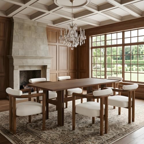 Dining Chair Set with 71 Inch Table, Walnut and Beige - color: Beige,dark Brown,walnut-a