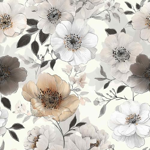 Modern Floral Peel and Stick Wallpaper, Minimalist Flower Wallpaper - color: ML-M103, size: 17.7" x 118"