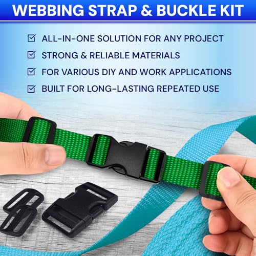 TECEUM 1" Nylon Strap Kit with Buckles, Green 6 yards Repair Set - color: Green, size: 1" - 6 yards, style: 6 Buckle - 12 Slides - 6 D-rind