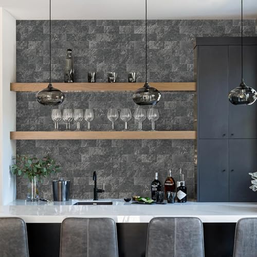 Vamos Tile 100-Pack Peel and Stick Backsplash Tile, 3" x 6" PVC Subway Tile - color: Black Slate