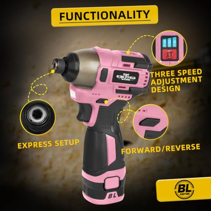 140Nm 17V Brushless Impact Screwdriver with 2 Batteries (Pink) - color: Pink, size: 17V Brushless Screwdriver