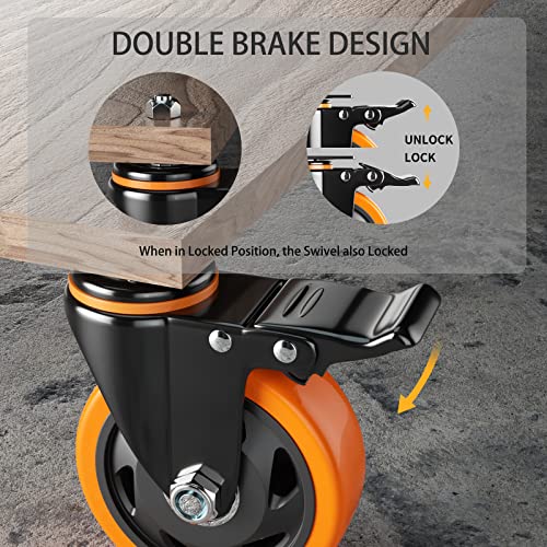 5 Inch Stem Casters Set of 4 Heavy Duty 1/2"-13x1 Threaded Caster Wheels - color: Orange, size: 5in(1/2"-13)