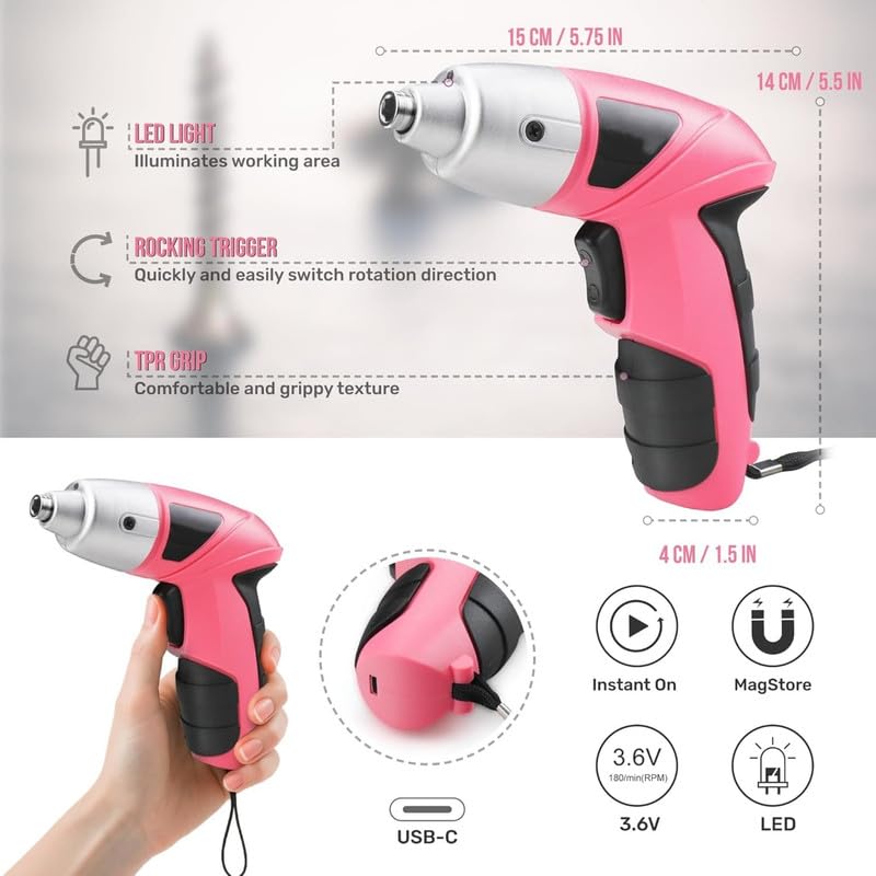 27-Pc 3.6V Rechargeable Electric Screwdriver. 26 Driver Bits + Case