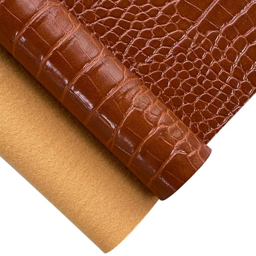 12" x 53" Glossy Embossed Crocodile Texture Faux Leather Roll Synthetic Leather Crafts Fabric for Wallets Keychains Handbags Making Sewing Crafts Material (Chocolate) - color: Chocolate