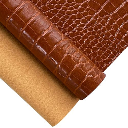 12" x 53" Glossy Embossed Crocodile Texture Faux Leather Roll Synthetic Leather Crafts Fabric for Wallets Keychains Handbags Making Sewing Crafts Material (Chocolate) - color: Chocolate