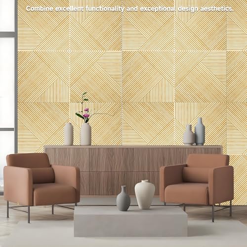 TO-TH Acoustic Panels Peel and Stick Sound Proof Panel 6Pack, Natural Oak - color: Natural Oak