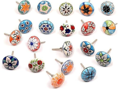 Ceramic Knobs, 12 Pieces Multi Color Handmade Hardware Handles, 2.5-inch Height and 1.7-inch Diameter, Polished, Round, for Kitchens, Bathrooms, Furniture - color: Multicolor