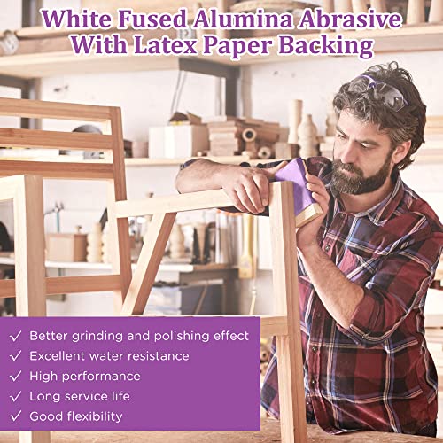 LotFancy 60 Grit Sandpaper, 30PCS 9 x 11” White Fused Alumina Wet Dry Sanding Sheets, for Automotive Metal Sanding Polishing, Wood Finishing, Purple - size: 60 Grit