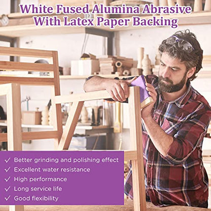 LotFancy 60 Grit Sandpaper, 30PCS 9 x 11” White Fused Alumina Wet Dry Sanding Sheets, for Automotive Metal Sanding Polishing, Wood Finishing, Purple - size: 60 Grit