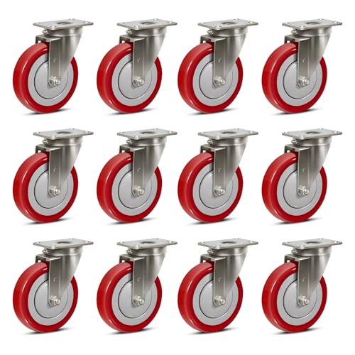5" Caster Wheels Heavy Duty, Stainless Steel Casters for Cart, Each Industrial Polyurethane Caster Load 350 lbs (12 Swivel) - style: 12 Swivel