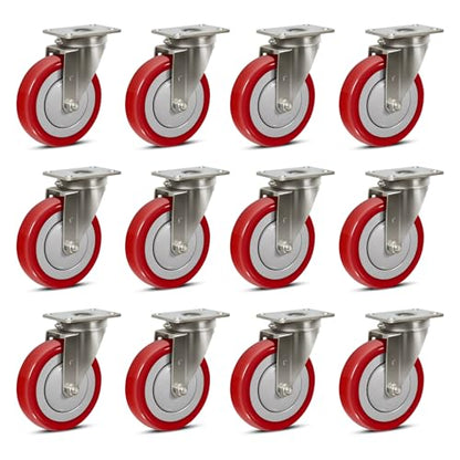 5" Caster Wheels Heavy Duty, Stainless Steel Casters for Cart, Each Industrial Polyurethane Caster Load 350 lbs (12 Swivel) - style: 12 Swivel