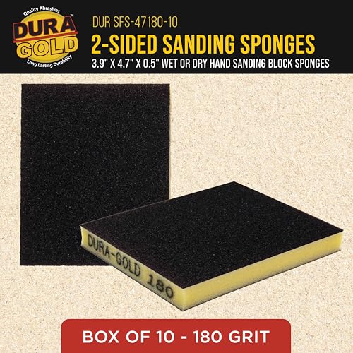 Dura-Gold 180 Grit Double-Sided Sanding Sponges, 4.7" x 3.9", Box of 10 - style: 180 Grit