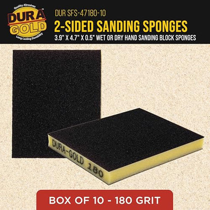 Dura-Gold 180 Grit Double-Sided Sanding Sponges, 4.7" x 3.9", Box of 10 - style: 180 Grit