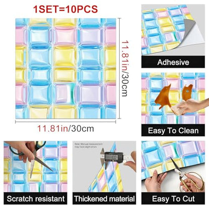 HOMETITUTE Macaron Yellow Pink Blue Floor 12in Vinyl Tile - color: Yellow, Pink, Blue