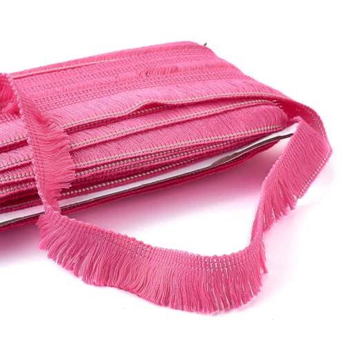 Beadthoven 27 Yards 1 Inch Fringe Trim Tassel Ribbon Polyester Lace Ribbon for Sewing, Clothing, Cushions, Pillow, Curtain, Home Decorations, DIY Crafts - Hot Pink - color: Hot Pink, size: 1 Inch (25mm)