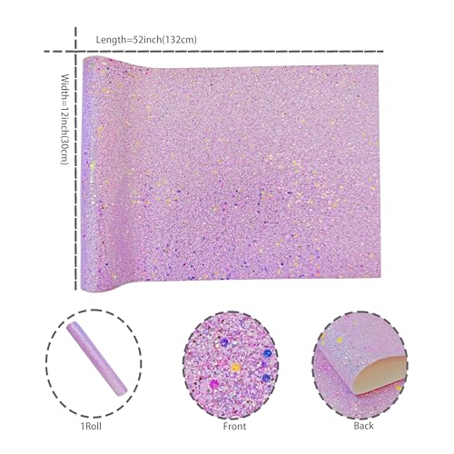 Meishu Lilac Glitter Faux Leather Roll, 12 x 52 inches, Sparkle Shiny Large Elegant Fabric Sheets for Cricut (24018#3 Light Purple) - color: 24018#3 Light Purple