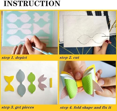 Reusable Faux Leather Bows Making Template,Plastic Cutting Stencil for DIY Hair Accessories Journal Scrapbook, Add 2 pcs A4 Size Random Glitter Sheets (Medium Size) - style: Medium Size