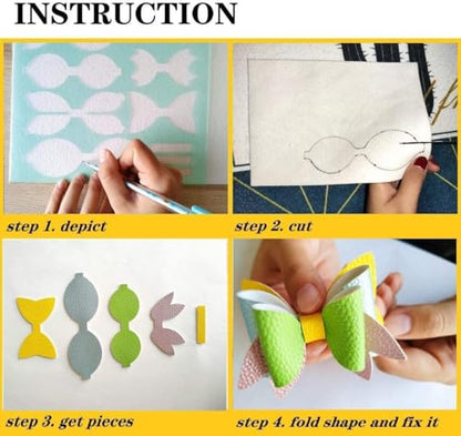Reusable Faux Leather Bows Making Template,Plastic Cutting Stencil for DIY Hair Accessories Journal Scrapbook, Add 2 pcs A4 Size Random Glitter Sheets (Medium Size) - style: Medium Size