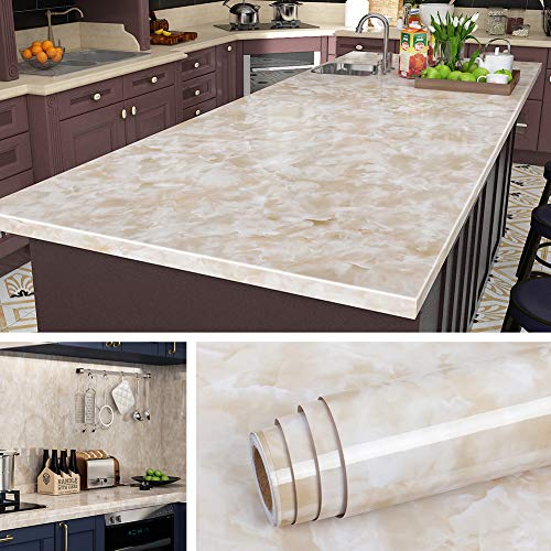 Livelynine 24x197 in Beige Countertop Contact Paper Waterproof Granite Peel and Stick Countertops Kitchen Counter Top Covers Cream Marble Wallpaper Removable Self Adhesive Contact Paper for Desk Table - size: 24" x 197"