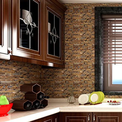 Yipscazo Peel and Stick Stone Metal Backsplash, Stick on Tiles for Backsplash Kitchen (Brown Stone Rock, 5-Pack) - color: Brown Stone Rock