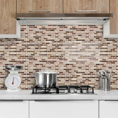 URCOLOR 10-Sheet Kitchen Backsplash Tiles Peel and Stick, 12”×12” Self Adhesive Wall Tile Sticker for Bathroom,Sandstone Brown - color: Sandstone Brown