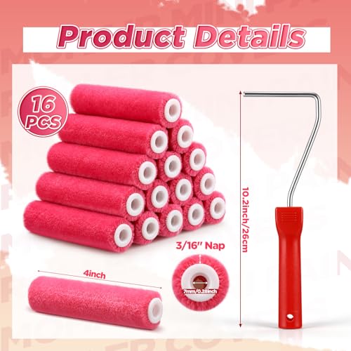 Leumoi 16 Pcs 4" Mini Mohair Paint Roller Covers Kit,Pink - color: Pink