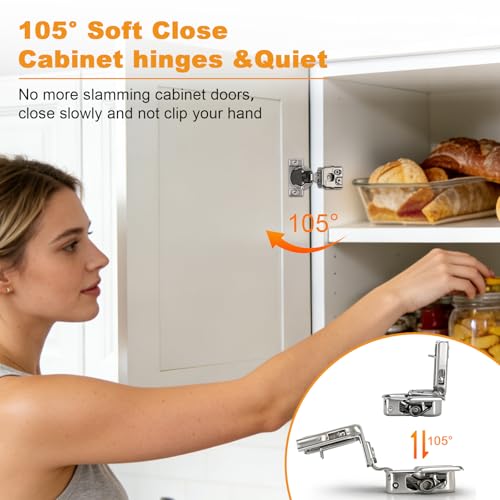 Probrico 4 Pack 2 Pair 1-1/4 inch Overlay Soft Close Cabinet Hinges Hidden Door Hinge for Kitchen Cabinet Hinges Concealed Self Closing Face Frame for Cupboard, Wardrobe, 105 Degree Opening Angel - size: 1-1/4 Inch