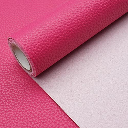 Dark Rose Red Litchi Texture PU Fabric Leather 11.8x53.14 Inch（30x135 CM） 1.13mm Thick Faux Synthetic Leather Material for Upholstery Crafts, DIY Sewings, Sofa, Handbag, Earrings, Hair Bows - color: Dark Rose Red