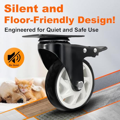 4" Heavy Duty Caster Wheel with Brake, Swivel Casters Set of 4 - color: Black, size: 4 IN